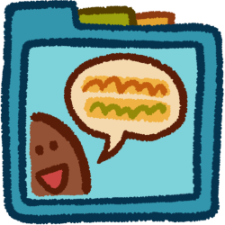 a brown-skinned person smiling with a speech bubble. the speech bubble has two lines, highlighted in differnt colors. It's inside a teal folder that has green and orange folder tabs behind it.